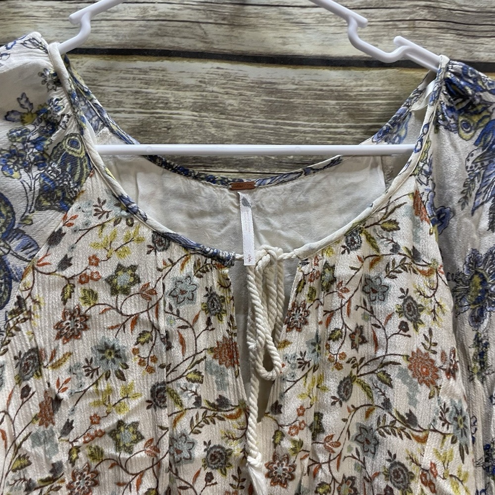 Free People Floral Lucky Loosey Dress Women's Small Long Sleeve Boho Ivory Lined - Picture 7 of 10